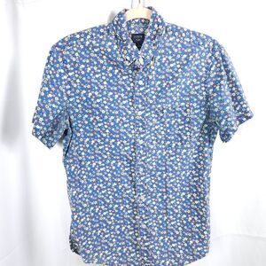 J Crew Mens Small Blue Flex Washed Floral Button Down Up Shirt